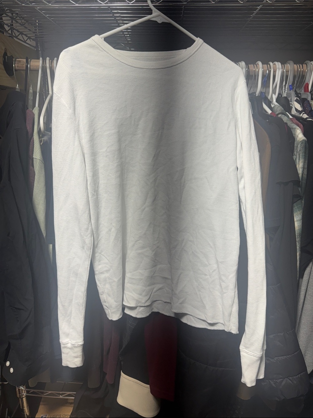 Classic White Long-Sleeve Waffle Crew Top